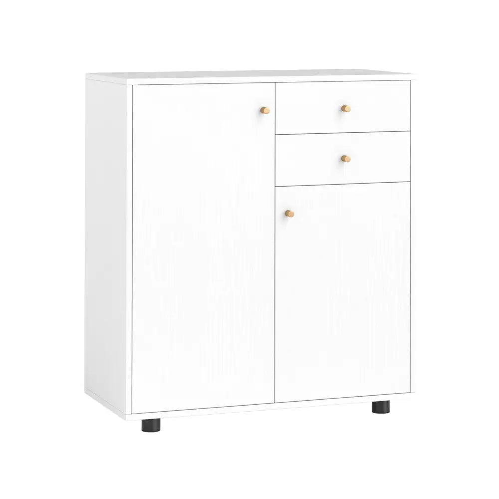 Kitchen Sideboard Buffet Cabinet Coffee Bar Cabinet with 2 Drawers 2 Doors and 3 Adjustable Shelves-White - White