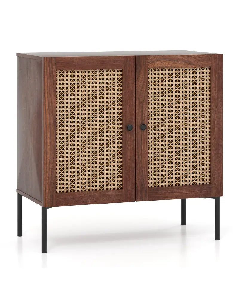Kitchen Sideboard with 2 Rattan Doors and Adjustable Shelf-Walnut - Walnut - Sideboards Cabinets & Buffets