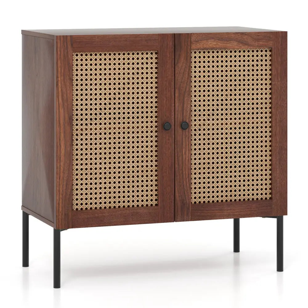 Kitchen Sideboard with 2 Rattan Doors and Adjustable Shelf-Walnut - Walnut - Sideboards Cabinets & Buffets
