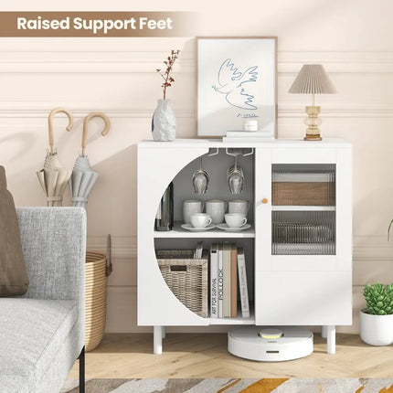Kitchen Sideboard with Glasses Holder for Living Room Dining Room-White - White - Sideboards Cabinets & Buffets