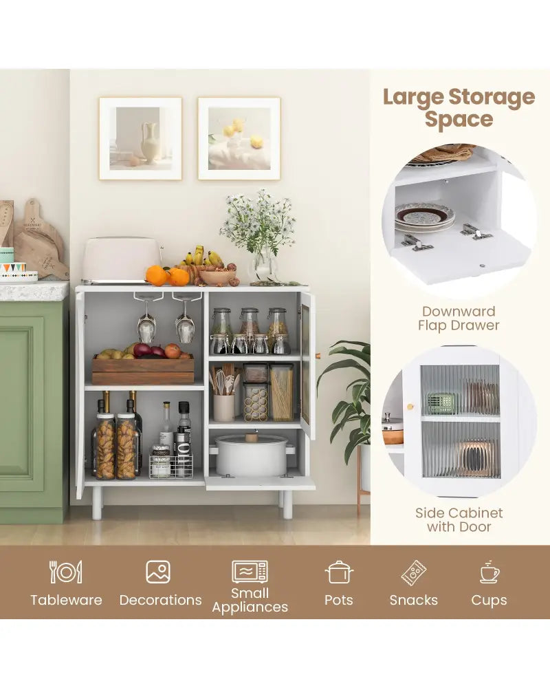 Kitchen Sideboard with Glasses Holder for Living Room Dining Room-White - White - Sideboards Cabinets & Buffets