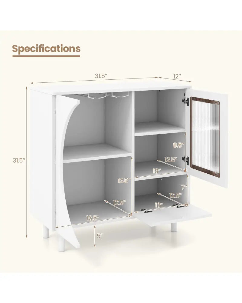 Kitchen Sideboard with Glasses Holder for Living Room Dining Room-White - White - Sideboards Cabinets & Buffets