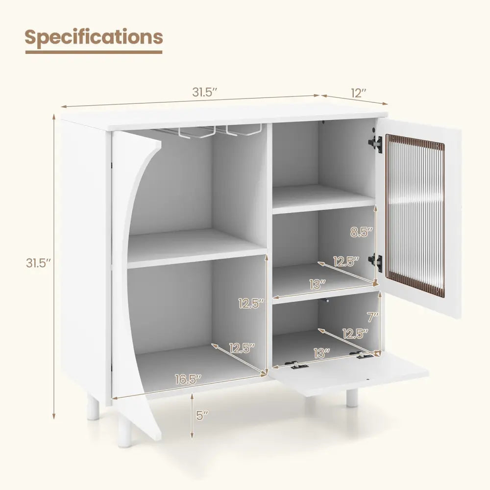 Kitchen Sideboard with Glasses Holder for Living Room Dining Room-White - White - Sideboards Cabinets & Buffets