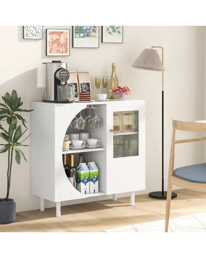 Kitchen Sideboard with Glasses Holder for Living Room Dining Room-White - White - Sideboards Cabinets & Buffets