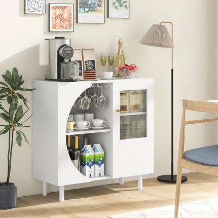 Kitchen Sideboard with Glasses Holder for Living Room Dining Room-White - White - Sideboards Cabinets & Buffets