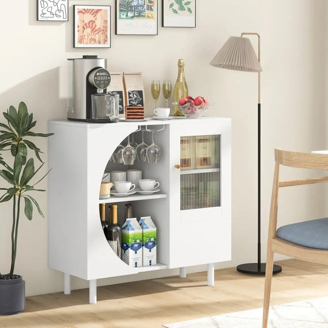 Kitchen Sideboard with Glasses Holder for Living Room Dining Room-White - White - Sideboards Cabinets & Buffets