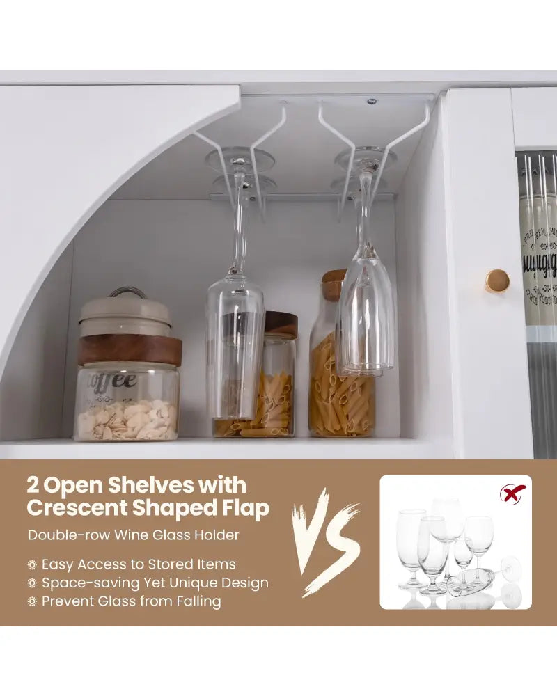 Kitchen Sideboard with Glasses Holder for Living Room Dining Room-White - White - Sideboards Cabinets & Buffets
