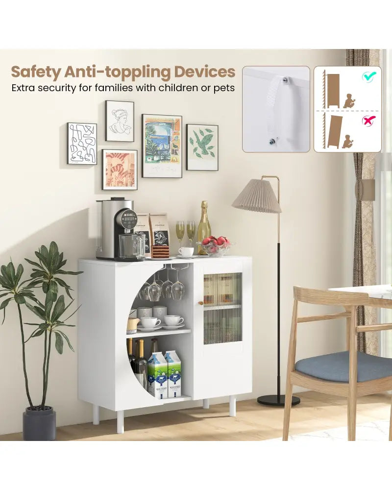 Kitchen Sideboard with Glasses Holder for Living Room Dining Room-White - White - Sideboards Cabinets & Buffets