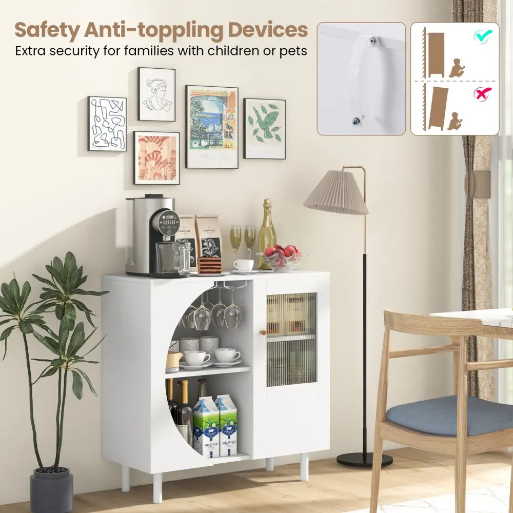 Kitchen Sideboard with Glasses Holder for Living Room Dining Room-White - White - Sideboards Cabinets & Buffets