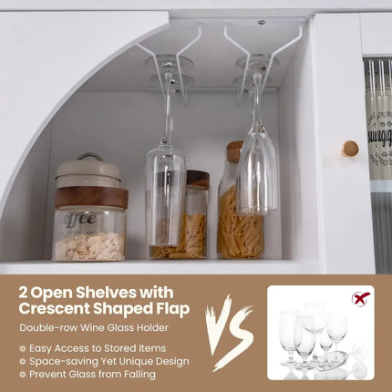 Kitchen Sideboard with Glasses Holder for Living Room Dining Room-White - White - Sideboards Cabinets & Buffets