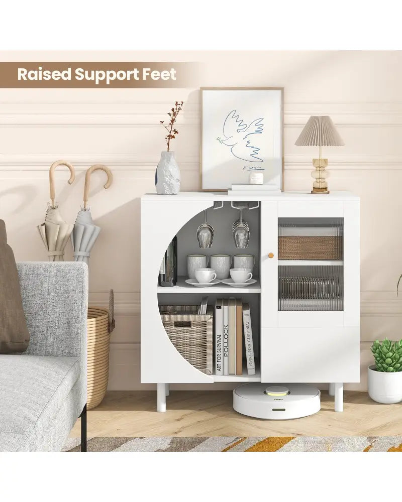 Kitchen Sideboard with Glasses Holder for Living Room Dining Room-White - White - Sideboards Cabinets & Buffets