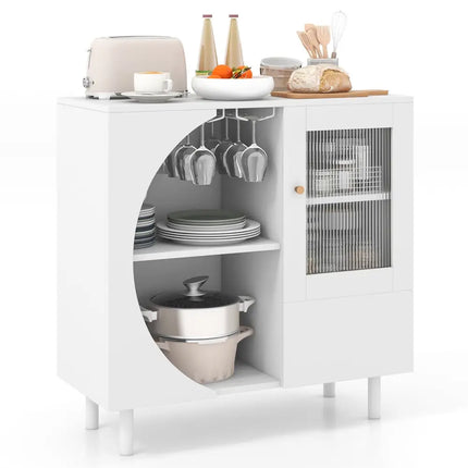 Kitchen Sideboard with Glasses Holder for Living Room Dining Room-White - White - Sideboards Cabinets & Buffets