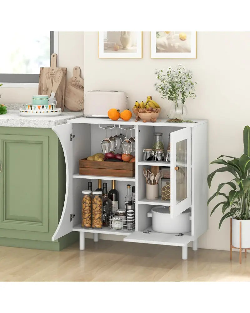 Kitchen Sideboard with Glasses Holder for Living Room Dining Room-White - White - Sideboards Cabinets & Buffets