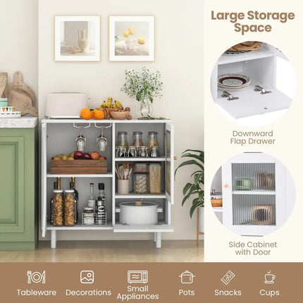 Kitchen Sideboard with Glasses Holder for Living Room Dining Room-White - White - Sideboards Cabinets & Buffets