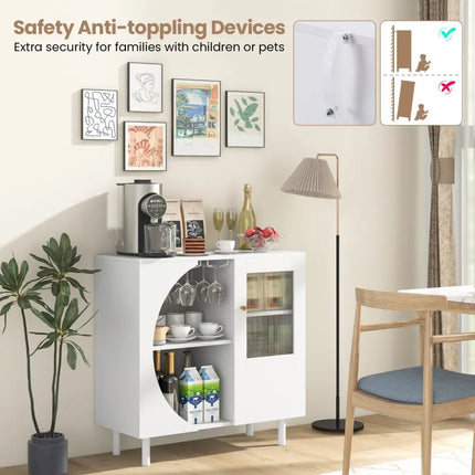 Kitchen Sideboard with Glasses Holder for Living Room Dining Room-White - White - Sideboards Cabinets & Buffets