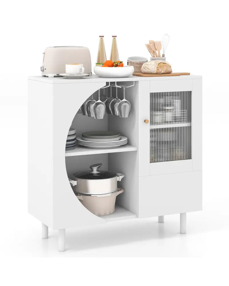 Kitchen Sideboard with Glasses Holder for Living Room Dining Room-White - White - Sideboards Cabinets & Buffets