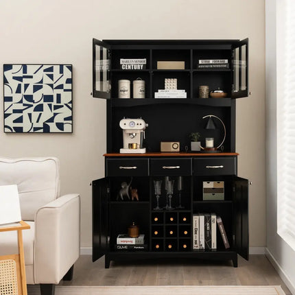 Kitchen Storage Cabinet Cupboard with Wine Rack and Drawers-Black - Black - Sideboards Cabinets & Buffets