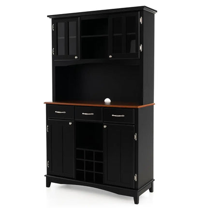 Kitchen Storage Cabinet Cupboard with Wine Rack and Drawers-Black - Black - Sideboards Cabinets & Buffets