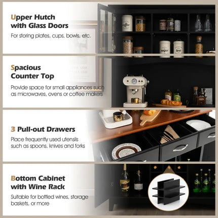 Kitchen Storage Cabinet Cupboard with Wine Rack and Drawers-Black - Black - Sideboards Cabinets & Buffets