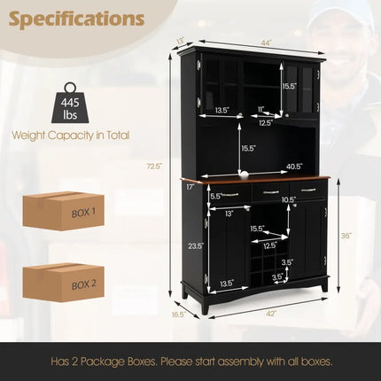 Kitchen Storage Cabinet Cupboard with Wine Rack and Drawers-Black - Black - Sideboards Cabinets & Buffets