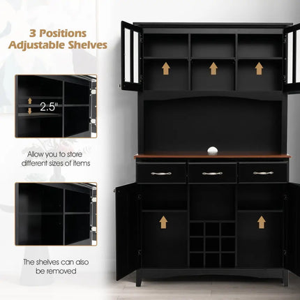 Kitchen Storage Cabinet Cupboard with Wine Rack and Drawers-Black - Black - Sideboards Cabinets & Buffets
