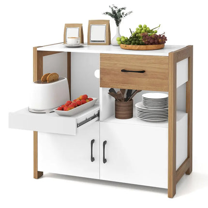 Kitchen Storage Cabinet with Drawer Pull-Out Shelf and 2 Doors-White - White - Sideboards Cabinets & Buffets
