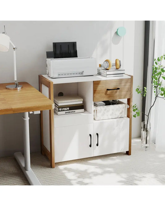 Kitchen Storage Cabinet with Drawer Pull-Out Shelf and 2 Doors-White - White - Sideboards Cabinets & Buffets