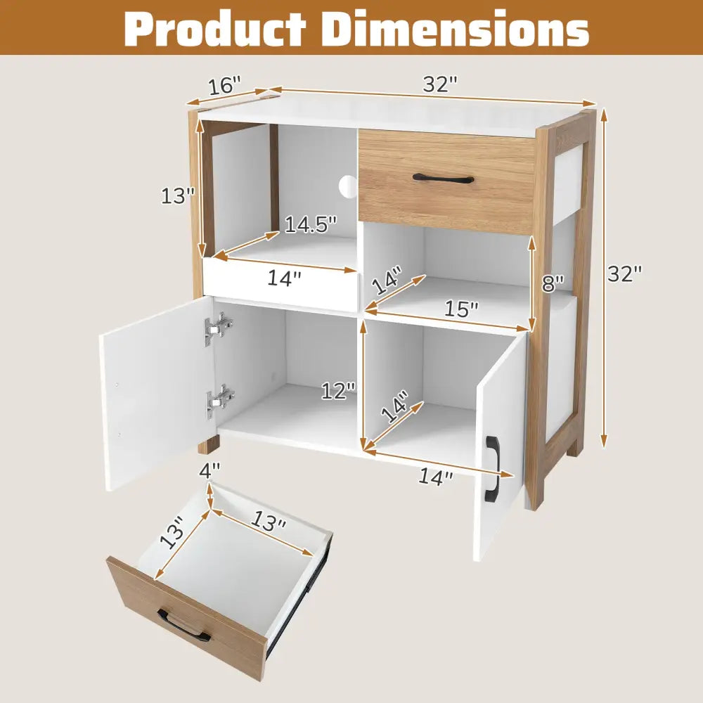 Kitchen Storage Cabinet with Drawer Pull-Out Shelf and 2 Doors-White - White - Sideboards Cabinets & Buffets