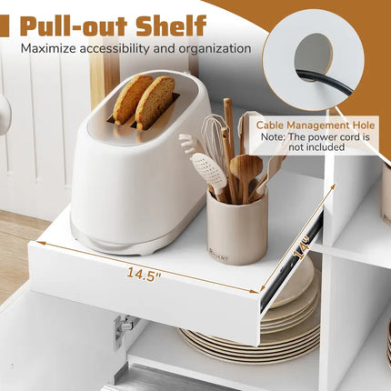 Kitchen Storage Cabinet with Drawer Pull-Out Shelf and 2 Doors-White - White - Sideboards Cabinets & Buffets