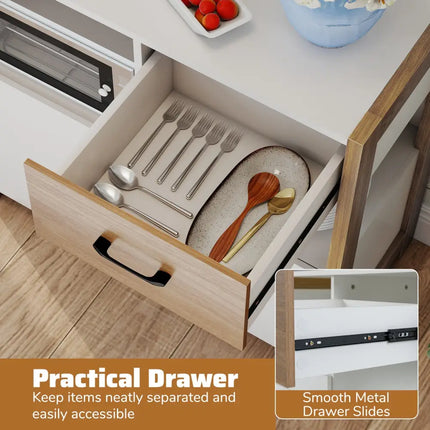 Kitchen Storage Cabinet with Drawer Pull-Out Shelf and 2 Doors-White - White - Sideboards Cabinets & Buffets