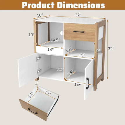 Kitchen Storage Cabinet with Drawer Pull-Out Shelf and 2 Doors-White - White - Sideboards Cabinets & Buffets