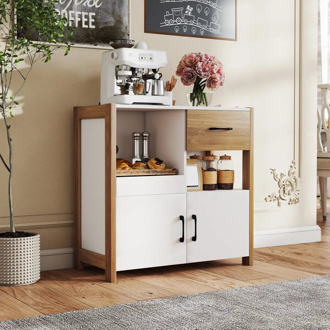 Kitchen Storage Cabinet with Drawer Pull-Out Shelf and 2 Doors-White - White - Sideboards Cabinets & Buffets
