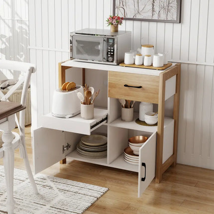 Kitchen Storage Cabinet with Drawer Pull-Out Shelf and 2 Doors-White - White - Sideboards Cabinets & Buffets
