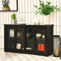 Kitchen Storage Cabinet with Glass Sliding Door-Black - Black - Sideboards Cabinets & Buffets