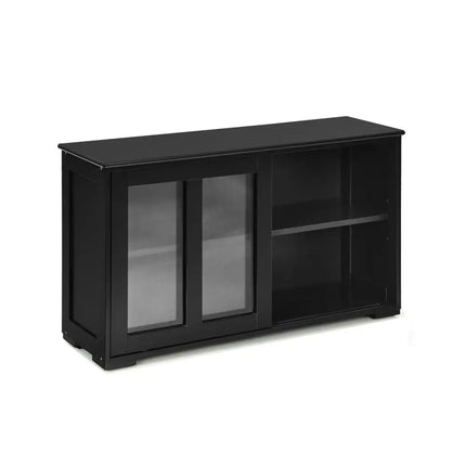Kitchen Storage Cabinet with Glass Sliding Door-Black - Black - Sideboards Cabinets & Buffets