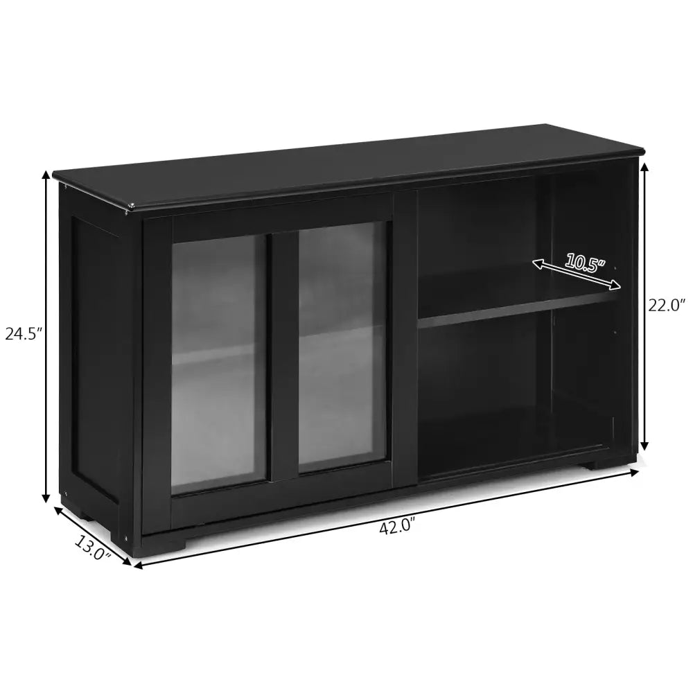 Kitchen Storage Cabinet with Glass Sliding Door-Black - Black - Sideboards Cabinets & Buffets