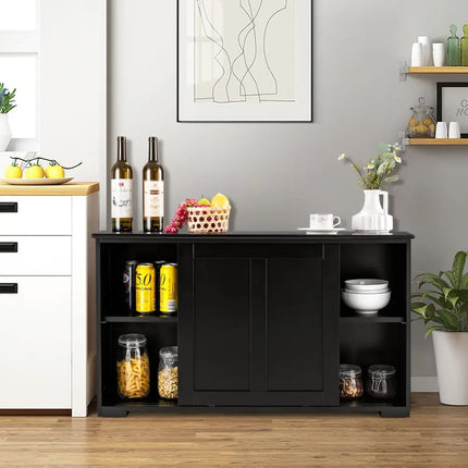 Kitchen Storage Cupboard Cabinet with Sliding Door-Black - Black - Sideboards Cabinets & Buffets