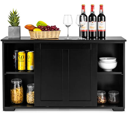 Kitchen Storage Cupboard Cabinet with Sliding Door-Black - Black - Sideboards Cabinets & Buffets