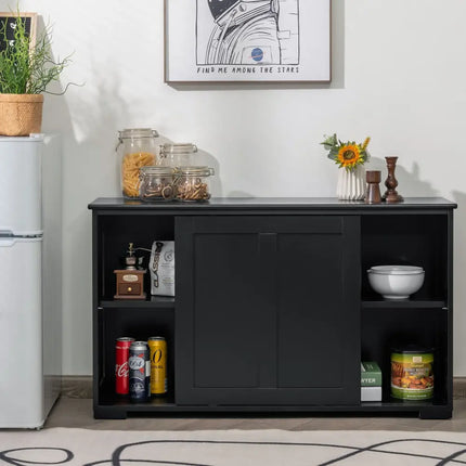 Kitchen Storage Cupboard Cabinet with Sliding Door-Black - Black - Sideboards Cabinets & Buffets