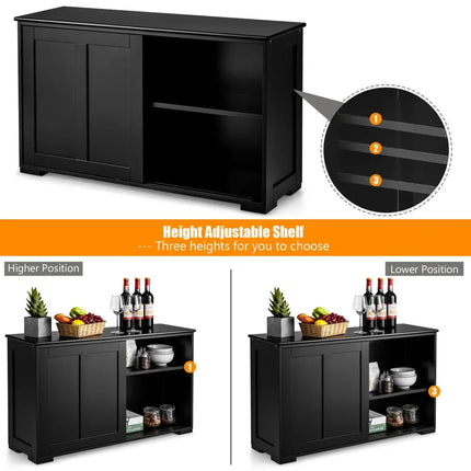 Kitchen Storage Cupboard Cabinet with Sliding Door-Black - Black - Sideboards Cabinets & Buffets