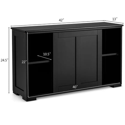 Kitchen Storage Cupboard Cabinet with Sliding Door-Black - Black - Sideboards Cabinets & Buffets