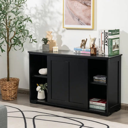 Kitchen Storage Cupboard Cabinet with Sliding Door-Black - Black - Sideboards Cabinets & Buffets
