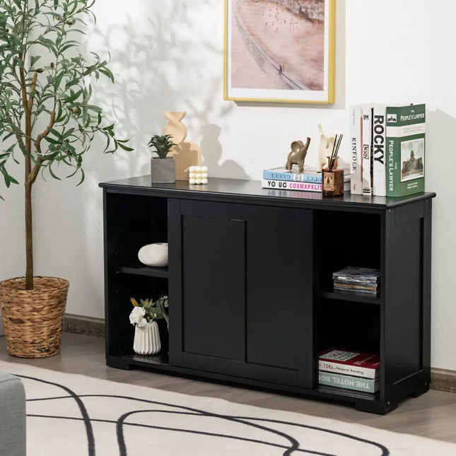 Kitchen Storage Cupboard Cabinet with Sliding Door-Black - Black - Sideboards Cabinets & Buffets