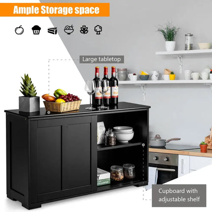 Kitchen Storage Cupboard Cabinet with Sliding Door-Black - Black - Sideboards Cabinets & Buffets
