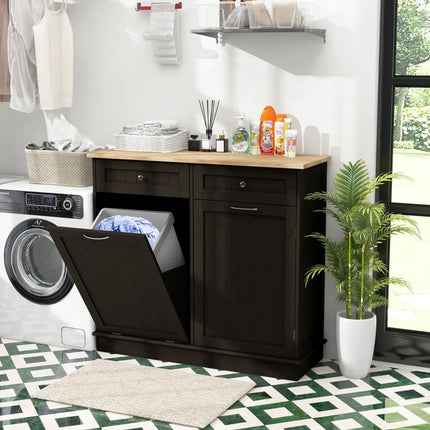 Kitchen Tilt Out Trash Cabinet with 2 Drawers and Adjustable Shelf-Brown - Brown - Sideboards Cabinets & Buffets