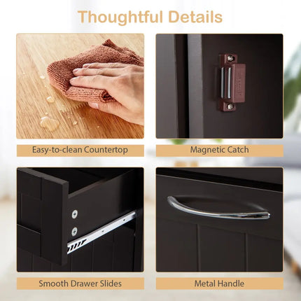 Kitchen Tilt Out Trash Cabinet with 2 Drawers and Adjustable Shelf-Brown - Brown - Sideboards Cabinets & Buffets
