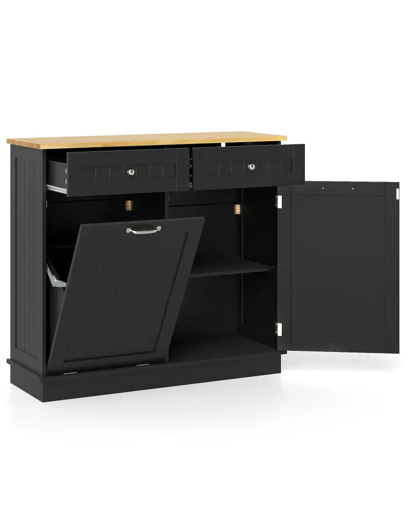 Kitchen Tilt Out Trash Cabinet with 2 Drawers and Adjustable Shelf-Black - Black - Sideboards Cabinets & Buffets