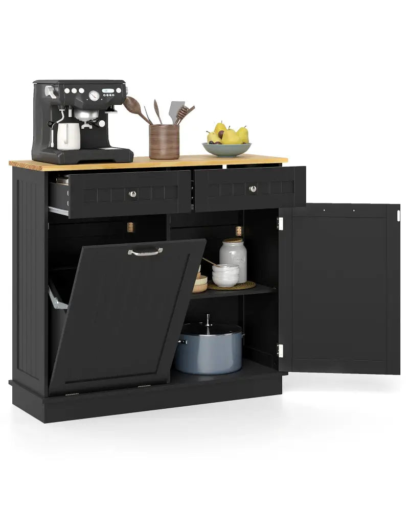 Kitchen Tilt Out Trash Cabinet with 2 Drawers and Adjustable Shelf-Black - Black - Sideboards Cabinets & Buffets