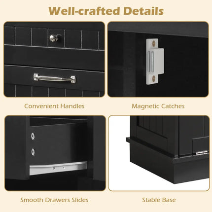 Kitchen Tilt Out Trash Cabinet with 2 Drawers and Adjustable Shelf-Black - Black - Sideboards Cabinets & Buffets