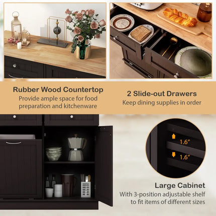 Kitchen Tilt Out Trash Cabinet with 2 Drawers and Adjustable Shelf-Brown - Brown - Sideboards Cabinets & Buffets